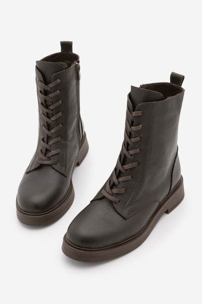 Marjin Women's Genuine Leather Boots Lace-up Zippered Kafle brown
