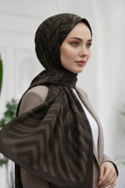 Vissona KREP ZİGZAG DESENLİ KAHVERENGİ RENKLİ 75X195 KIRIŞMAZ ŞAL