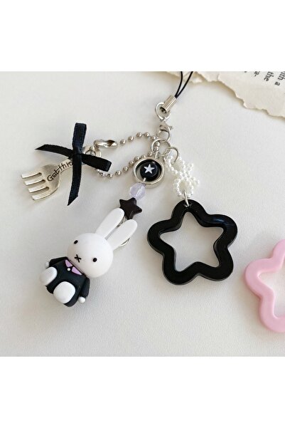 Choice1 Black Kawaii Miffy Cartoon Cute Rabbit Keychain Bag Pendant Y2K Punk ...