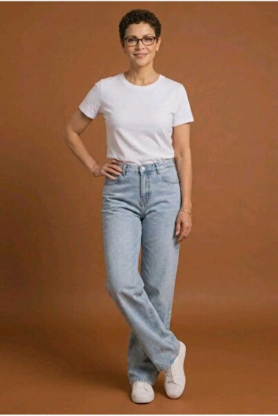 mooishan Γυναικείο φαρδύ τζιν παντελόνι Blue Wide Leg Snow Wash, Γυναικείο τζ...