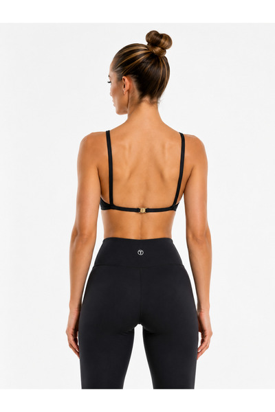 TÜKATO Women's Black Color Thin Straps Padded Sports Bra with Back Detail