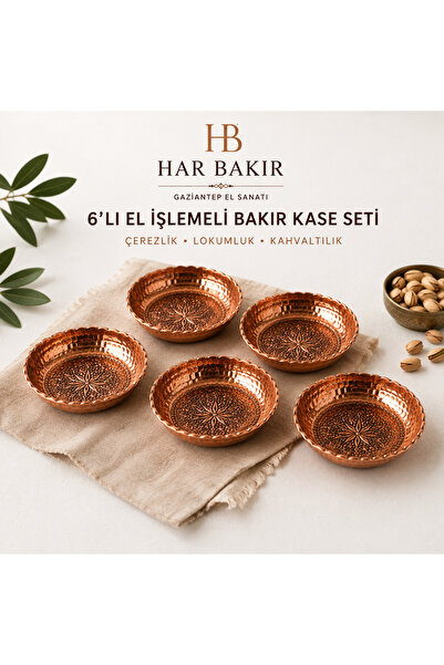 Genel Markalar HAR BAKIR 6'lı El İşlemeli Bakır Kase Seti – Çerezlik Lokumluk...