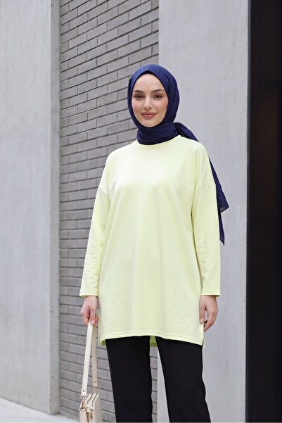 Modamorfo Loose Combed Cotton Tunic with Heart Detail on the Skirt and Slits ...