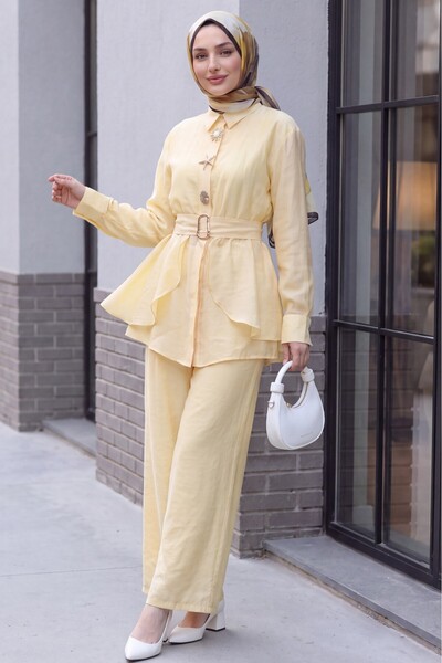 Modamorfo Lined Cupra Suit with Elastic Waistband, Belt, Pockets and Trousers...