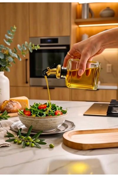 Trend Home Life Sofranız için Ahşap Stantlı 2 li 200 ml Cam Yağdanlık Sirkelik Zeytinyağı, Sıvı Yağlık, Sosluk Şişe