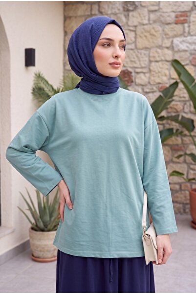 Modamorfo Round Neck Casual Combed Cotton Tunic -Mint