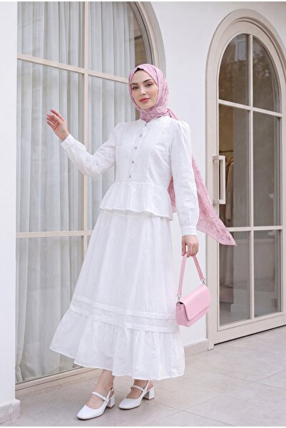 Modamorfo Linen Look Suit with Ribbed Front, Stone Buttons, Scalloped Lining,...