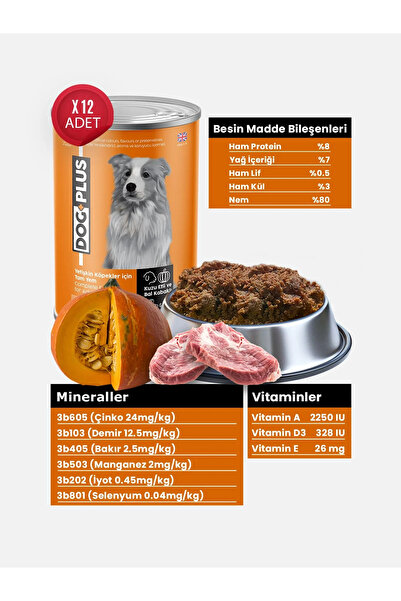DogPlus Pate Kuzu Etli ve Balkabaklı Yetişkin Köpek Konserve Yaş Mama 395 Gr x 12 Adet