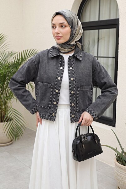 Modamorfo Shepherd's Embroidered Buttoned Denim Jacket - Smoked