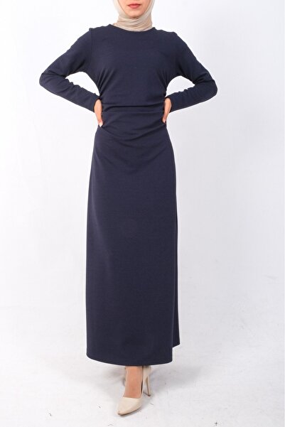 Modamorfo Waist gathered knitted crepe Stretch Fabric dress - navy