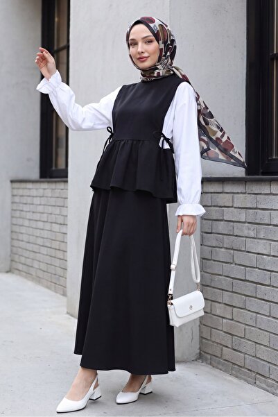 Modamorfo Shirt Detailed Side-Tie Ruffle Skirt Dabıl Set - Black