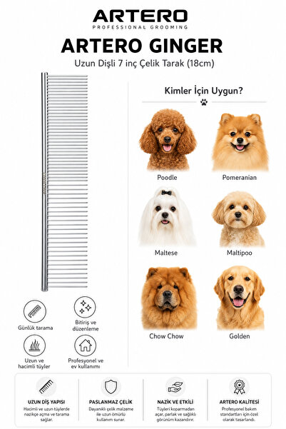 Artero Ginger Uzun Dişli Köpek Tarağı 18cm