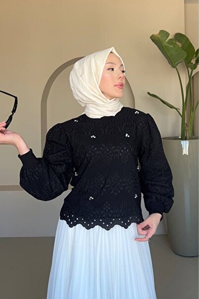 Modamorfo Round Neck Stone Lined Tunic - Black