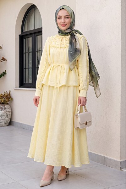 Modamorfo Cupra Set with Tie Collar, Belt, Lining and Ruffles - Light Yellow