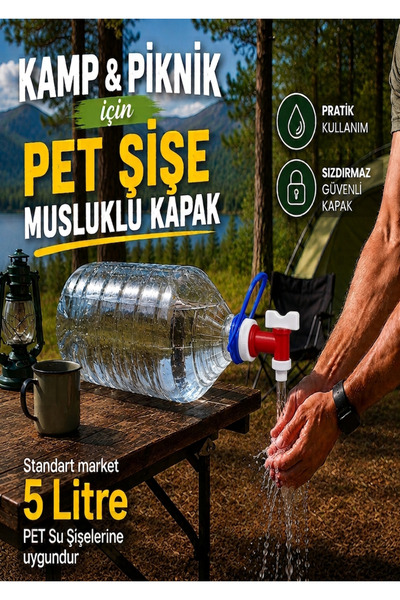 mirasell 5 Litre Pet Şişe katlanır MUSLUKLU SU BİDONU KAPAĞI (1 ADET) , Kampt...