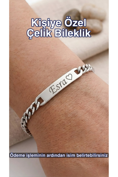 ruvelu Kişiye Özel İsim Yazılı Paslanmaz Çelik Zincir Bileklik - Unisex