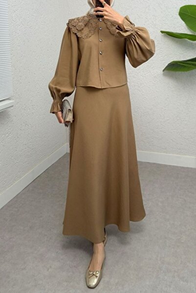 Modamorfo Baby Collar Scalloped Sleeve Elastic Blouse - Olive