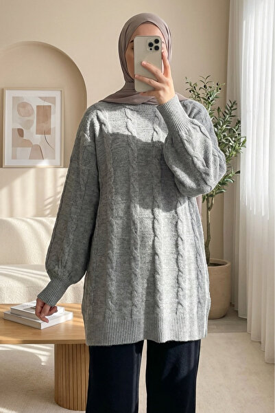 Modamorfo Hair Knit Pattern Yumoş Knitwear Sweater - Gray
