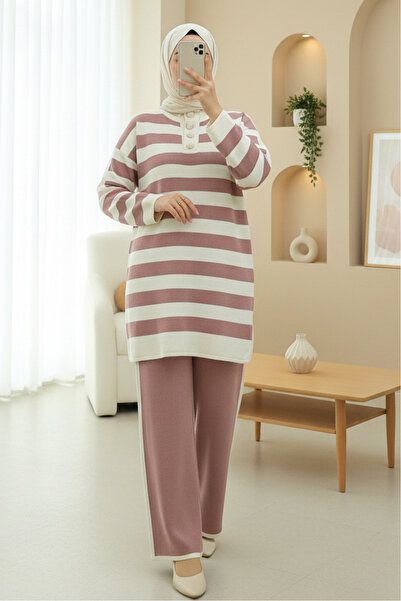 Modamorfo Polo Collar Buttoned Striped Knitwear Set -G.Kurusu