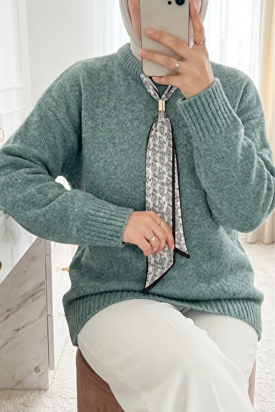 Modamorfo Soft Knit Sweater with Scarf - Water Green