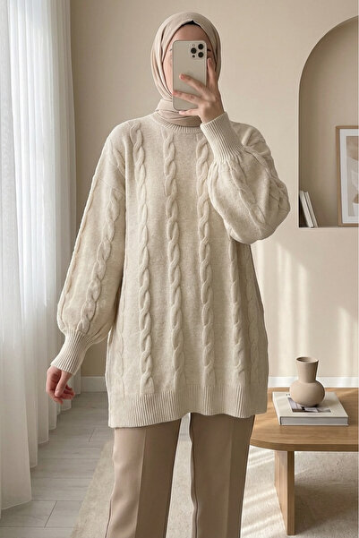 Modamorfo Hair Braid Pattern Yumoş Knitwear Sweater - Cream