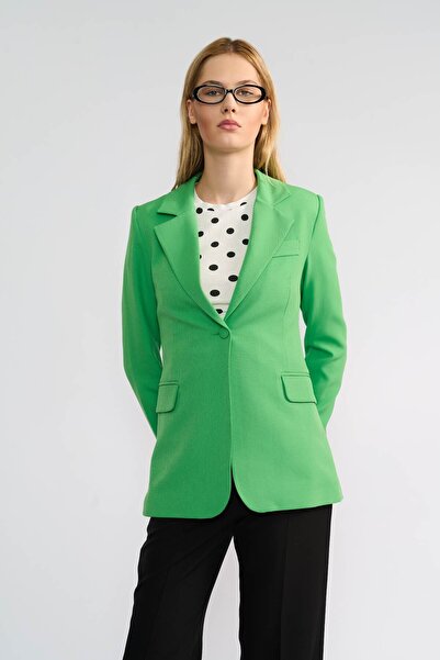 Volanlı Pistachio Green Single Button Jacket