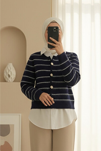 Modamorfo Buttoned Shirt Detailed Knitwear Cardigan - Navy