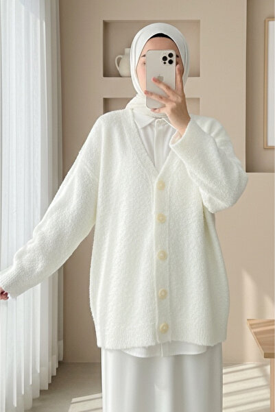Modamorfo Buttoned Casual Knit Cardigan -White