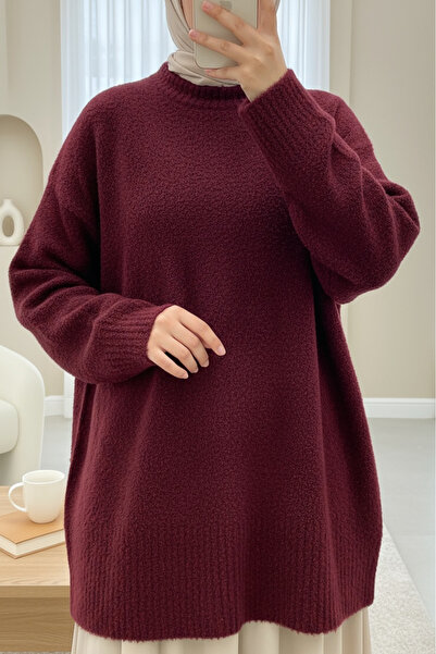 Modamorfo Round Neck Casual Soft Knit Sweater - Burgundy