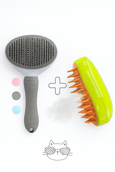 PapyonPet Kedi Köpek Otomatik Temizlenen Tuşlu Basmalı Telli Tarak + Buharlı ...
