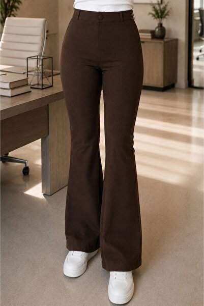 Maison La Femme Lycra Spanish Leg Buttoned Women's Trousers