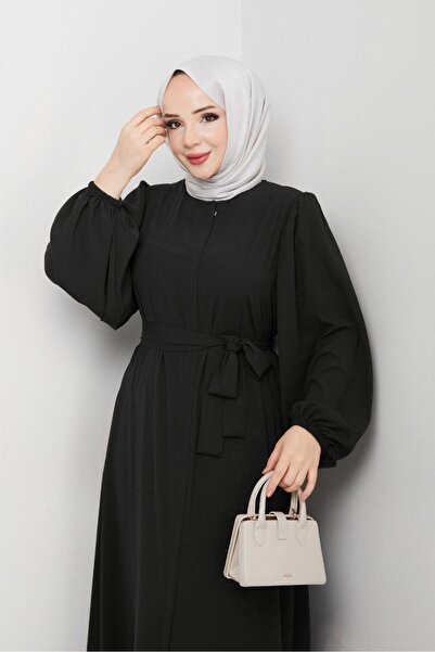 Modamorfo Zippered Waist Zip Waistcoat with Elasticized Sleeves -Black