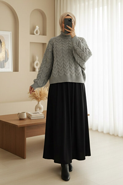 Modamorfo Knitted Patterned High Neck Sweater - Gray