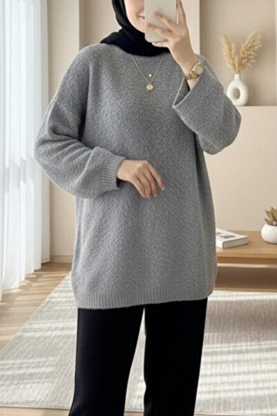 Modamorfo Pompom Textured Casual Knit Sweater - Gray
