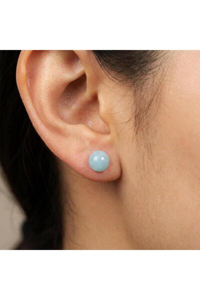 Taş Sandığı Aqua Marine Steel Earrings – 8 mm Sphere Cut – Tarnish Resistant