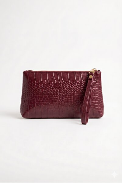 PurpleART Women's Burgundy Crocodile Portfolio Handbag Croco