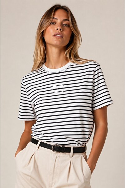 Tommy Hilfiger Organic Cotton Striped Chest Embroidered Tshirt