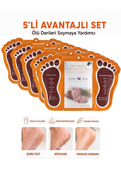KOREAN GLAM 5 Adet Ayak Soyucu Çorap Ölü Derileri Soyan Ayak Çorabı Peeling M...