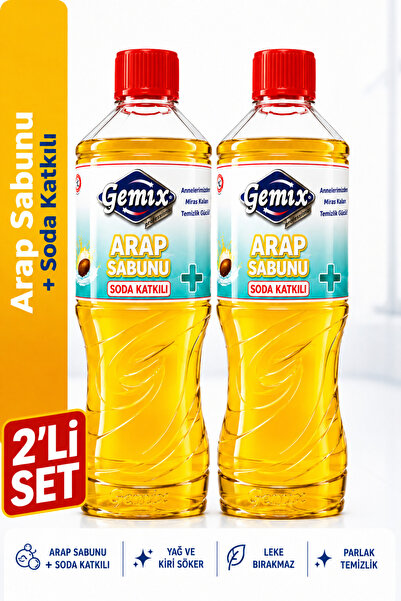 GEMİX Soda Katkılı Sıvı Arap Sabunu 1000 ml x 2 Adet Avantajlı Paket Çok Amaç...