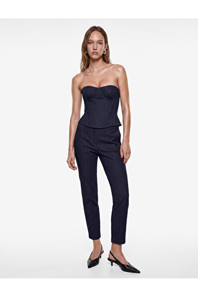 Koton Slim Fit Nervürlü Kolsuz Straplez Korse Büstiyer