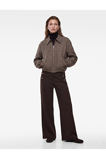 Koton Button Detailed Straight Wide-Leg Pants