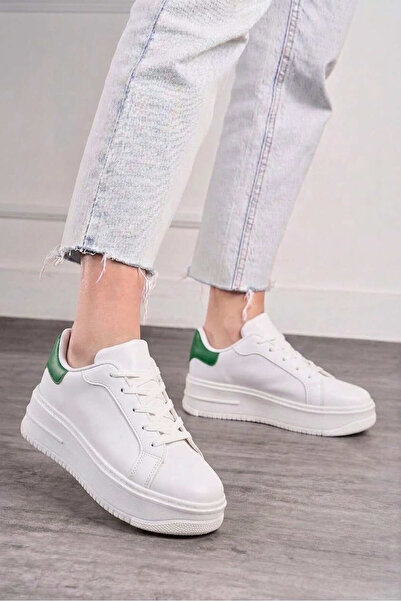 Nstil Daily Women's White Green Sneaker Lace-Up Lightweight Thick High-Sole S...