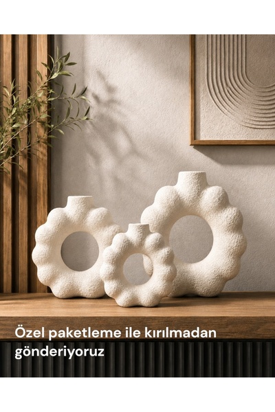 MERAM PRİNT Halka Vazo Seti 3 Lü Bohem de Yeni Form İskandinav Tarzı Değil Me...