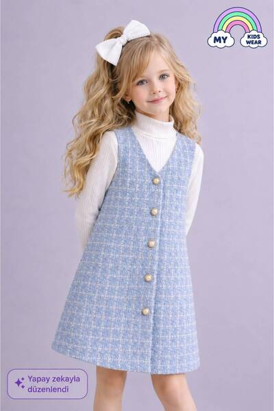My Kids Wear Girls' Holiday Buttoned Tweed Vest Set 2-Piece Set 12611
