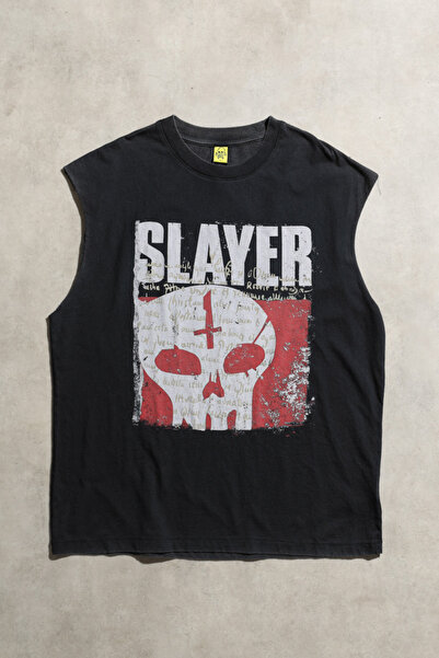 Overdrive Tricou fără mâneci unisex Slayer Vintage Oversize negru cu spălare ...
