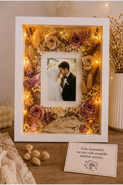 Verda Çerçeve 25x35 Cm Beyaz Fotoğraf Alanlı Model Tasarım Gül Kutusu Anı Çer...