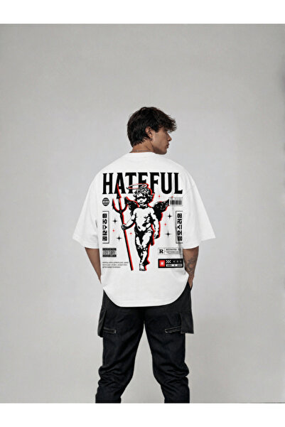 Erkek Beyaz Grafik Baskılı Oversize T-shirt