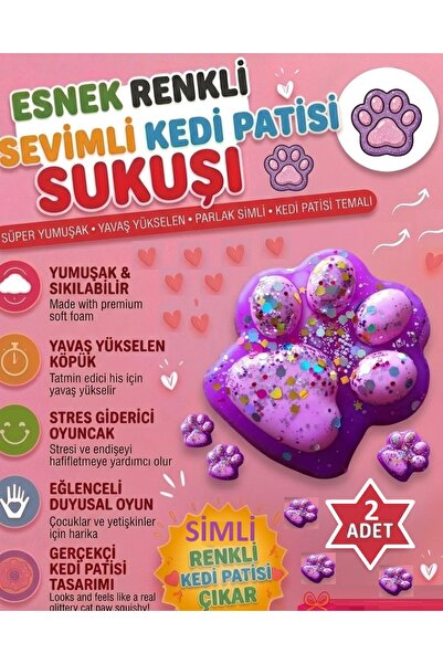 OYUNCAKSAHİLİ Fufu Squishy Kedi Patisi Simli 2 Adet Birlikte Yeni Trend Çek U...