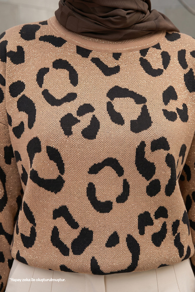 InStyle Pulover din tricotaj camel cu model cu sclipici