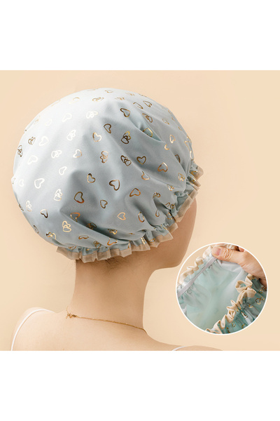 Choice1 Green Waterproof Shower Cap Double Layer Elastic Shower Hair Cover Wo...